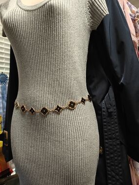 LV LIKE C9STUME Gold and Black Motif Chain Belt - Women Accessories